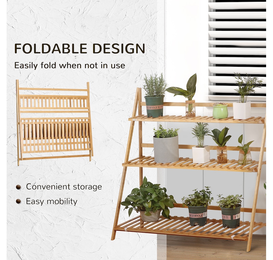 Image 938236_ALTMORE4.jpg, Product 938-236 / Price $47.99, Outsunny 3 Tier Folding Storage Shelf, Bamboo Ladder Plant Stand, Natural from Outsunny on TSC.ca's Home & Garden department