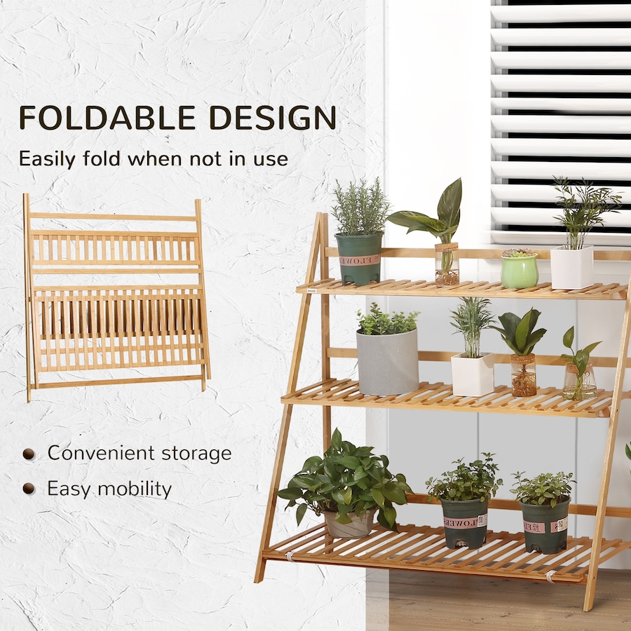 Image 938236_ALTMORE4.jpg, Product 938-236 / Price $56.99, Outsunny 3 Tier Folding Storage Shelf, Bamboo Ladder Plant Stand, Natural from Outsunny on TSC.ca's Home & Garden department