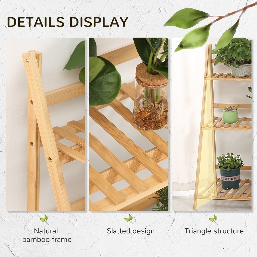 Image 938236_ALTMORE5.jpg, Product 938-236 / Price $56.99, Outsunny 3 Tier Folding Storage Shelf, Bamboo Ladder Plant Stand, Natural from Outsunny on TSC.ca's Home & Garden department