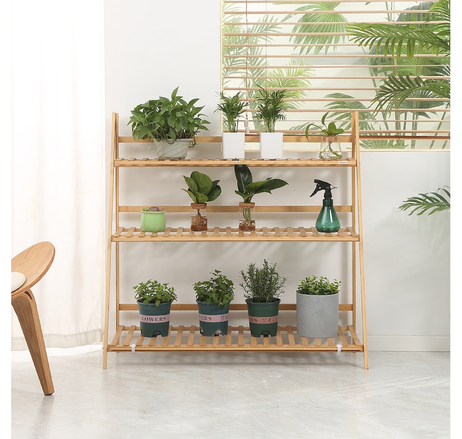Image 938236_ALTMORE6.jpg, Product 938-236 / Price $47.99, Outsunny 3 Tier Folding Storage Shelf, Bamboo Ladder Plant Stand, Natural from Outsunny on TSC.ca's Home & Garden department