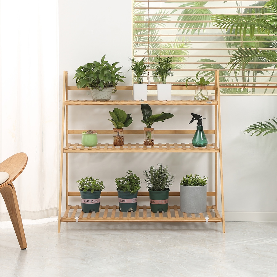 Image 938236_ALTMORE6.jpg, Product 938-236 / Price $56.99, Outsunny 3 Tier Folding Storage Shelf, Bamboo Ladder Plant Stand, Natural from Outsunny on TSC.ca's Home & Garden department