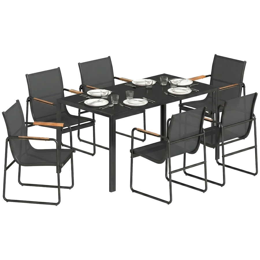 Image 938257.jpg, Product 938-257 / Price $424.99, Outsunny 7 Pieces Outdoor Dining Set, Patio Table and Chairs for 6, Black from Outsunny on TSC.ca's Home & Garden department