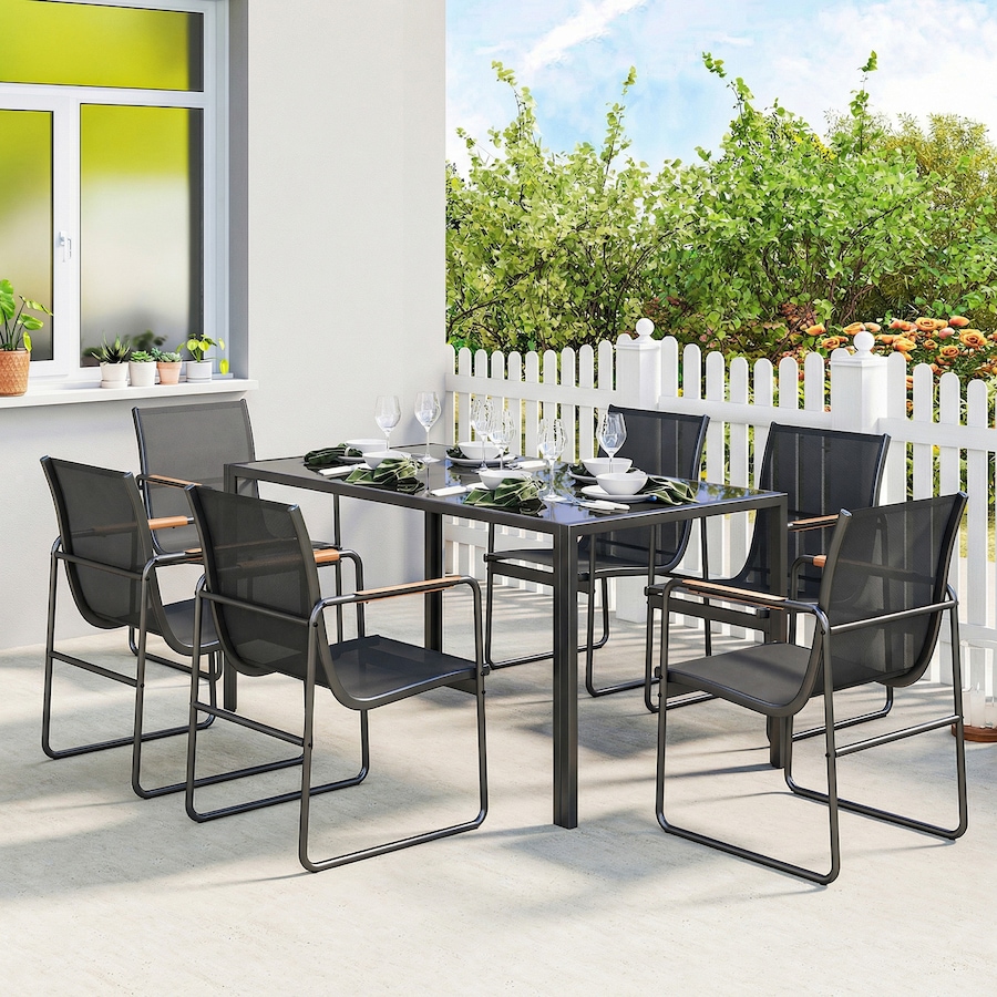 Image 938257_ALTMORE1.jpg, Product 938-257 / Price $424.99, Outsunny 7 Pieces Outdoor Dining Set, Patio Table and Chairs for 6, Black from Outsunny on TSC.ca's Home & Garden department