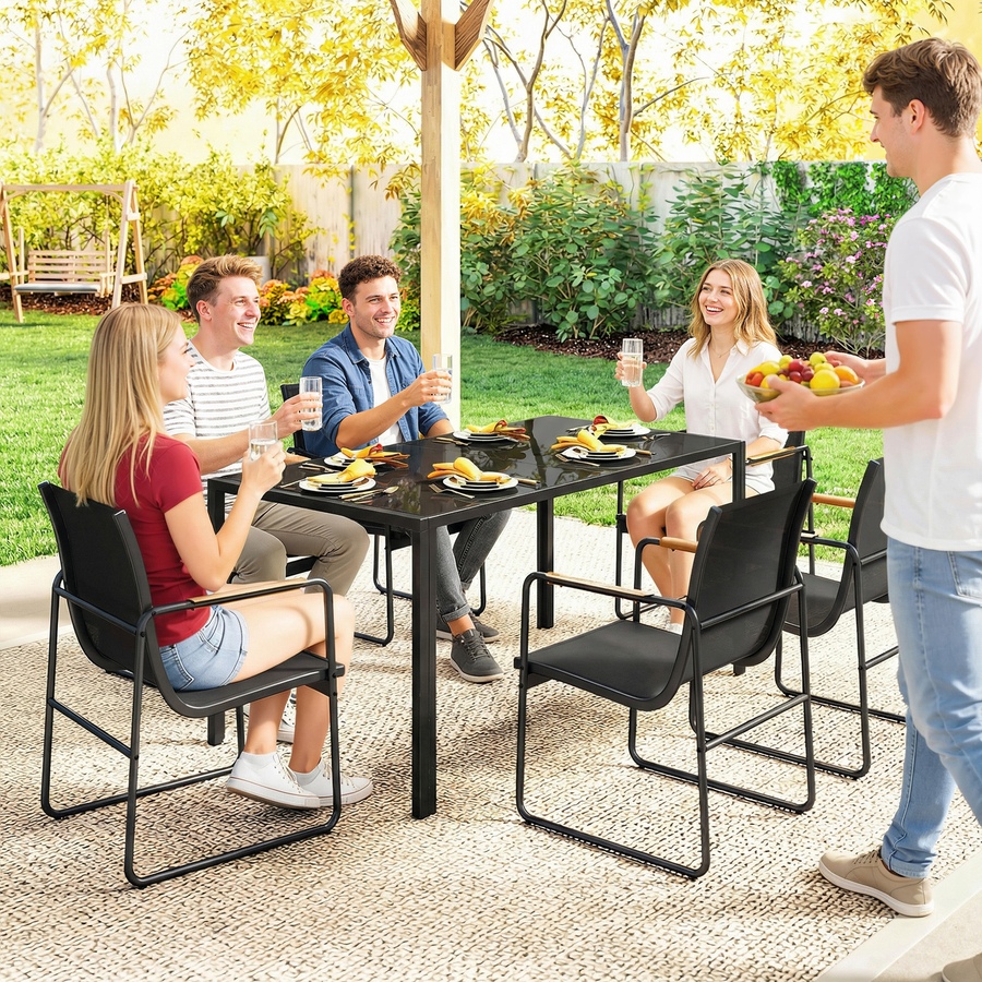Image 938257_ALTMORE8.jpg, Product 938-257 / Price $424.99, Outsunny 7 Pieces Outdoor Dining Set, Patio Table and Chairs for 6, Black from Outsunny on TSC.ca's Home & Garden department