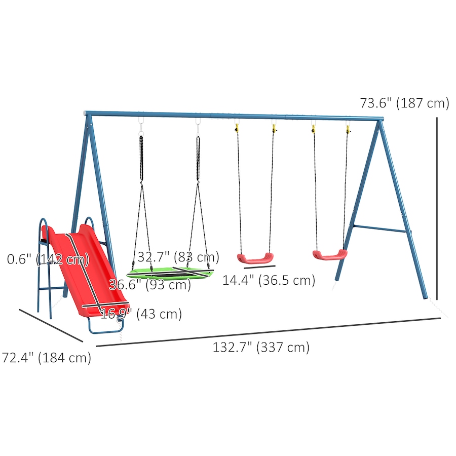 Image 938275_ALTMORE2.jpg, Product 938-275 / Price $329.99, Outsunny Metal Swing Set for Backyard, 4 in 1 Design, Holds Up to 352 lbs. from Outsunny on TSC.ca's Home & Garden department