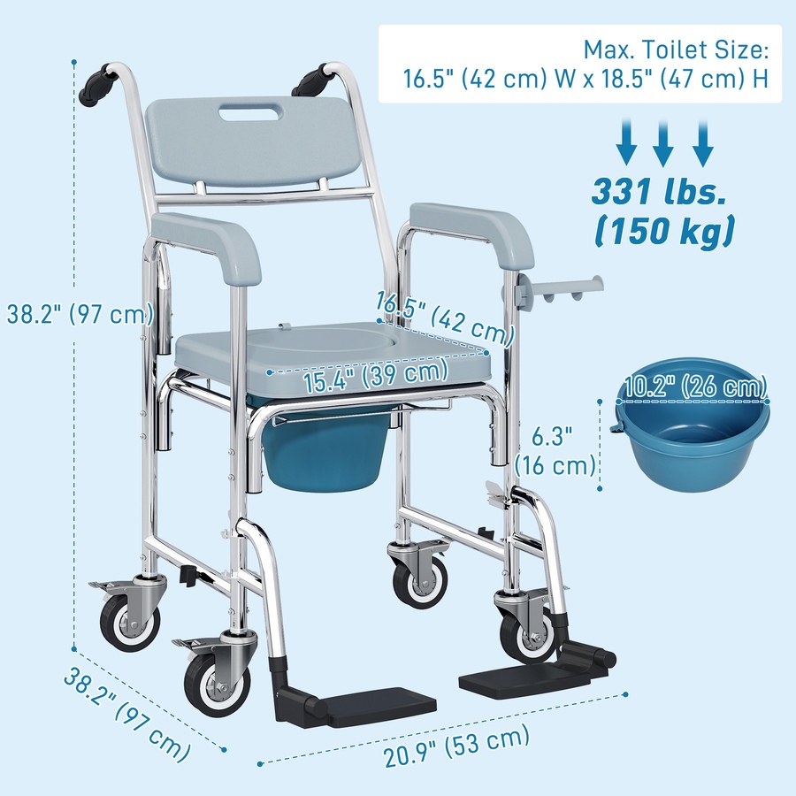 Image 938287_ALTMORE2.jpg, Product 938-287 / Price $169.99, HOMCOM Shower Chair with Wheels, Bedside Commode Wheelchair for Seniors from HOMCOM on TSC.ca's department