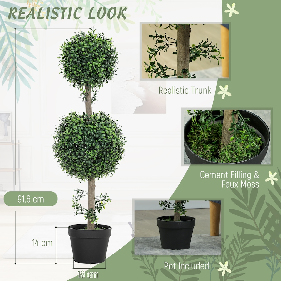 Image 938290_ALTMORE3.jpg, Product 938-290 / Price $92.99, HOMCOM 2 Pack Artificial Boxwood Topiary Ball Trees, Fake Plants in Pot from HOMCOM on TSC.ca's Home & Garden department
