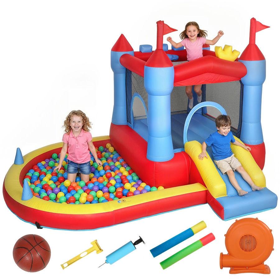 Image 938312.jpg, Product 938-312 / Price $220.99, Qaba Bouncy Castle for Kids with Slide, Pool/Ball Pit, Basketball Hoop from Qaba on TSC.ca's Home & Garden department