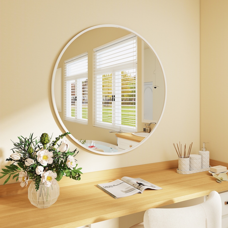 Image 938329_ALTMORE1.jpg, Product 938-329 / Price $124.99, HOMCOM 36 Inch Round Wall Mirror with Metal Frame for Bathroom White from HOMCOM on TSC.ca's Home & Garden department