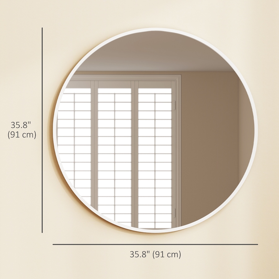 Image 938329_ALTMORE2.jpg, Product 938-329 / Price $124.99, HOMCOM 36 Inch Round Wall Mirror with Metal Frame for Bathroom White from HOMCOM on TSC.ca's Home & Garden department