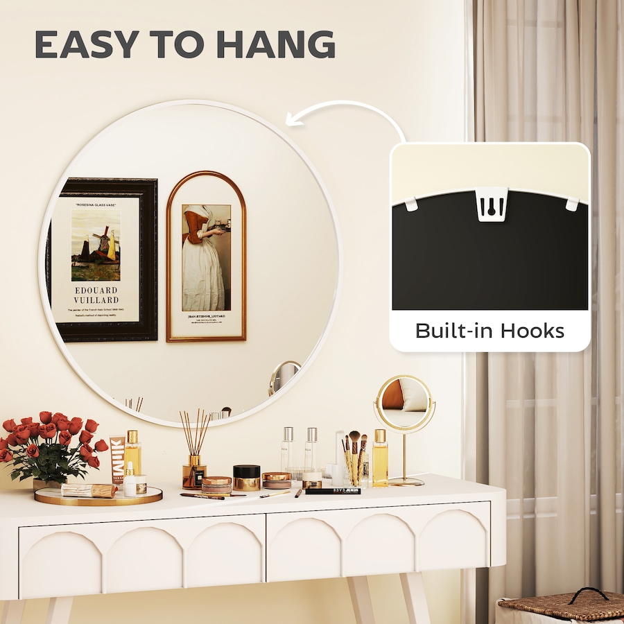Image 938329_ALTMORE4.jpg, Product 938-329 / Price $124.99, HOMCOM 36 Inch Round Wall Mirror with Metal Frame for Bathroom White from HOMCOM on TSC.ca's Home & Garden department
