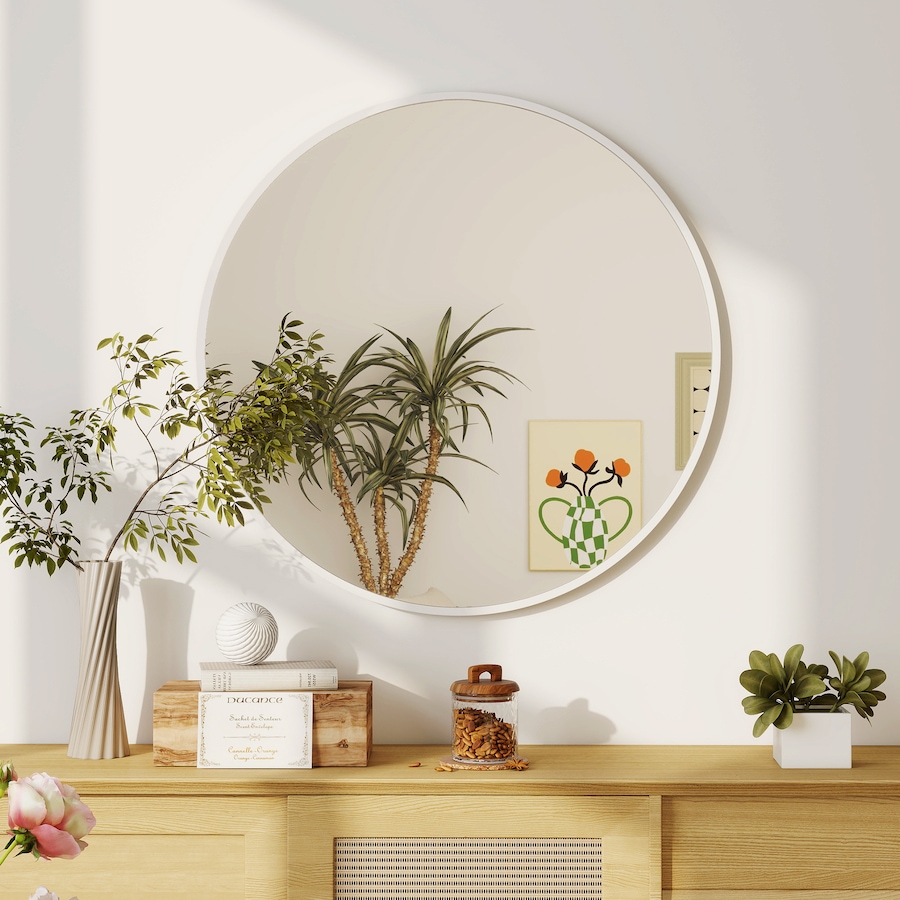 Image 938329_ALTMORE6.jpg, Product 938-329 / Price $124.99, HOMCOM 36 Inch Round Wall Mirror with Metal Frame for Bathroom White from HOMCOM on TSC.ca's Home & Garden department