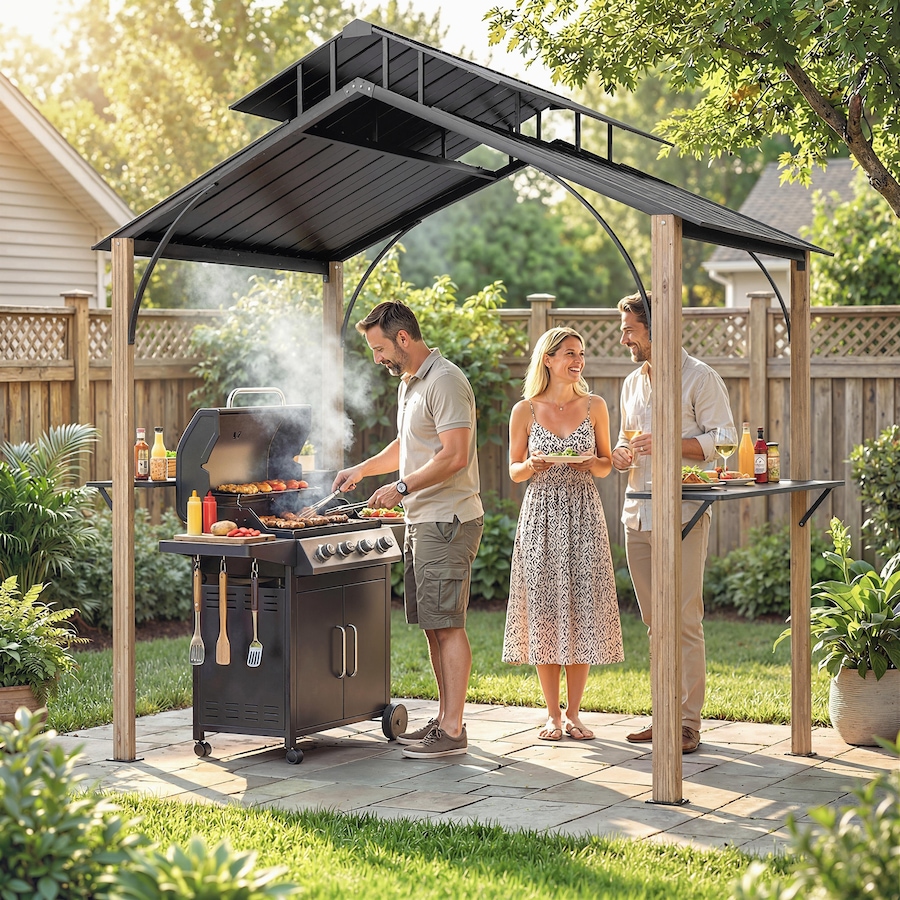 Image 938332_ALTMORE1.jpg, Product 938-332 / Price $444.99, Outsunny 8 x 6ft Hardtop Grill Gazebo, BBQ Gazebo with Metal Double Roof from Outsunny on TSC.ca's Home & Garden department