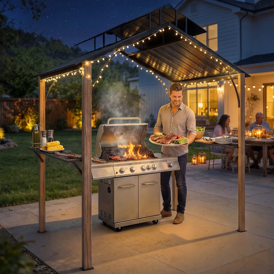 Image 938332_ALTMORE7.jpg, Product 938-332 / Price $444.99, Outsunny 8 x 6ft Hardtop Grill Gazebo, BBQ Gazebo with Metal Double Roof from Outsunny on TSC.ca's Home & Garden department