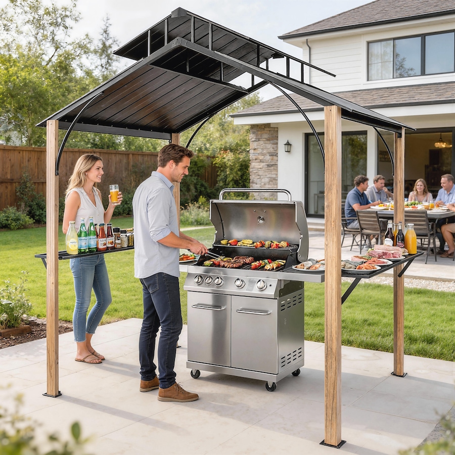 Image 938332_ALTMORE8.jpg, Product 938-332 / Price $444.99, Outsunny 8 x 6ft Hardtop Grill Gazebo, BBQ Gazebo with Metal Double Roof from Outsunny on TSC.ca's Home & Garden department