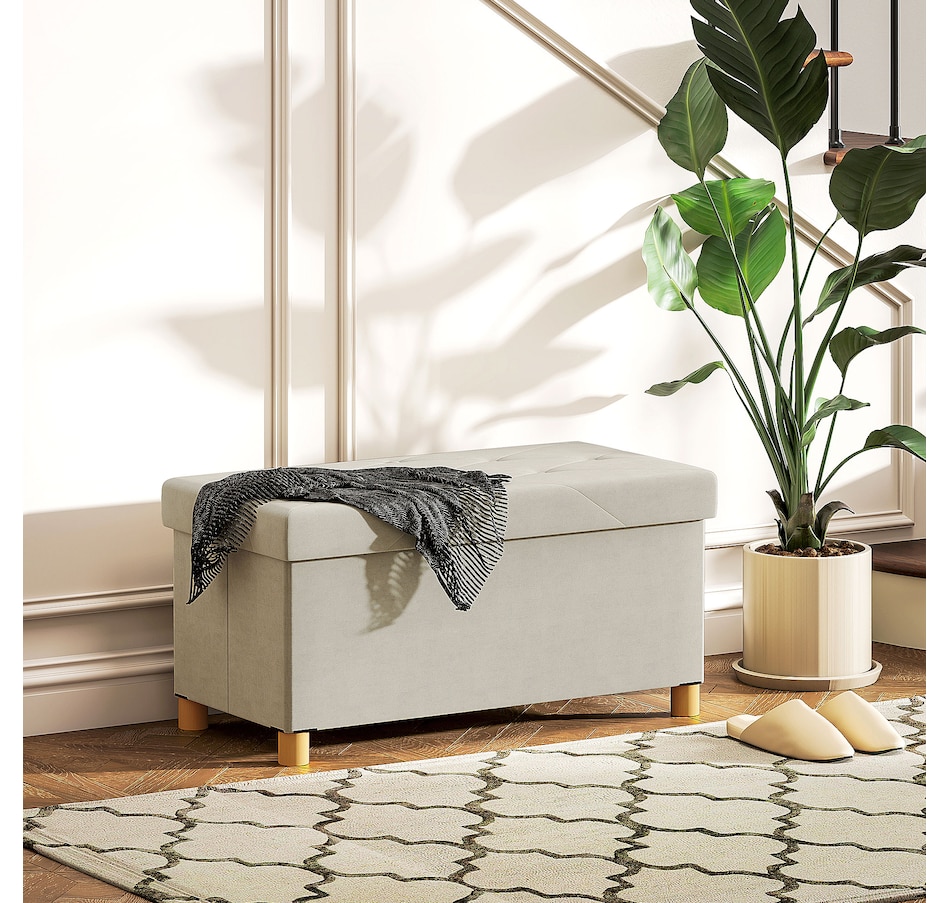 Image 938335_ALTMORE1.jpg, Product 938-335 / Price $66.99, HOMCOM Storage Ottoman Bench, Velvet Upholstered Foldable Ottoman Footrest from HOMCOM on TSC.ca's Home & Garden department