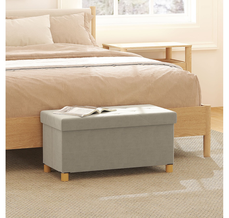 Image 938335_ALTMORE5.jpg, Product 938-335 / Price $66.99, HOMCOM Storage Ottoman Bench, Velvet Upholstered Foldable Ottoman Footrest from HOMCOM on TSC.ca's Home & Garden department