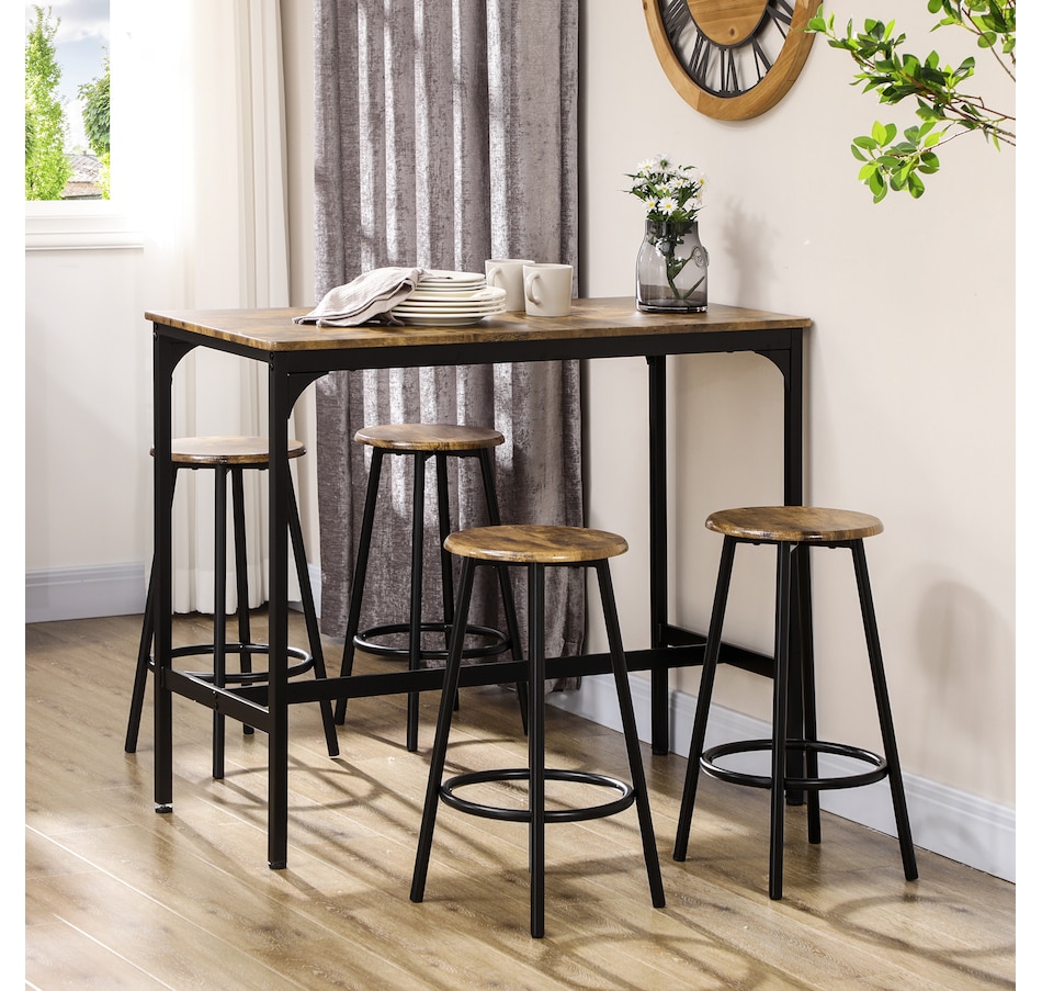 Image 938353_ALTMORE1.jpg, Product 938-353 / Price $169.99, HOMCOM 5-Piece Bar Table and Chairs Set for Dining Room, Rustic Brown from HOMCOM on TSC.ca's Home & Garden department