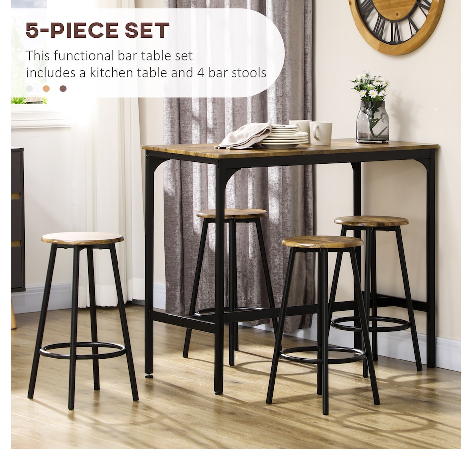 Image 938353_ALTMORE3.jpg, Product 938-353 / Price $169.99, HOMCOM 5-Piece Bar Table and Chairs Set for Dining Room, Rustic Brown from HOMCOM on TSC.ca's Home & Garden department