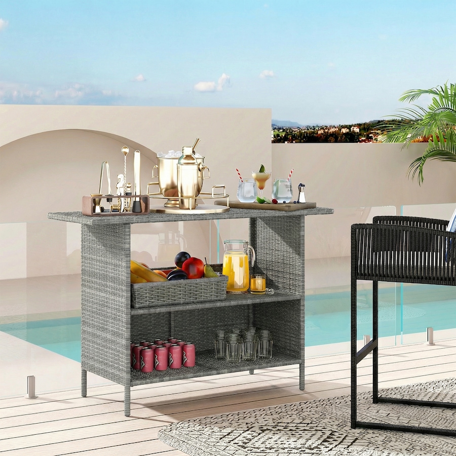 Image 938378_ALTMORE1.jpg, Product 938-378 / Price $189.99, Outsunny Wicker Outdoor Bar Table, Bar Height Patio Table w/ Shelves from Outsunny on TSC.ca's Home & Garden department