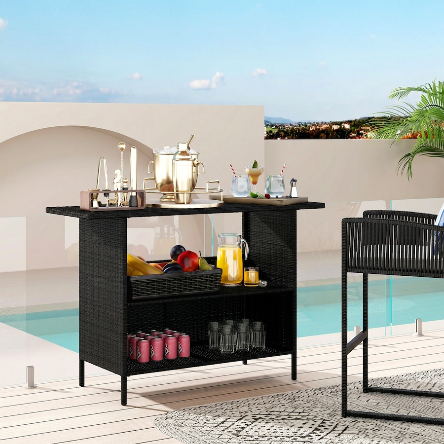 Image 938378_ALTMORE10.jpg, Product 938-378 / Price $189.99, Outsunny Wicker Outdoor Bar Table, Bar Height Patio Table w/ Shelves from Outsunny on TSC.ca's Home & Garden department