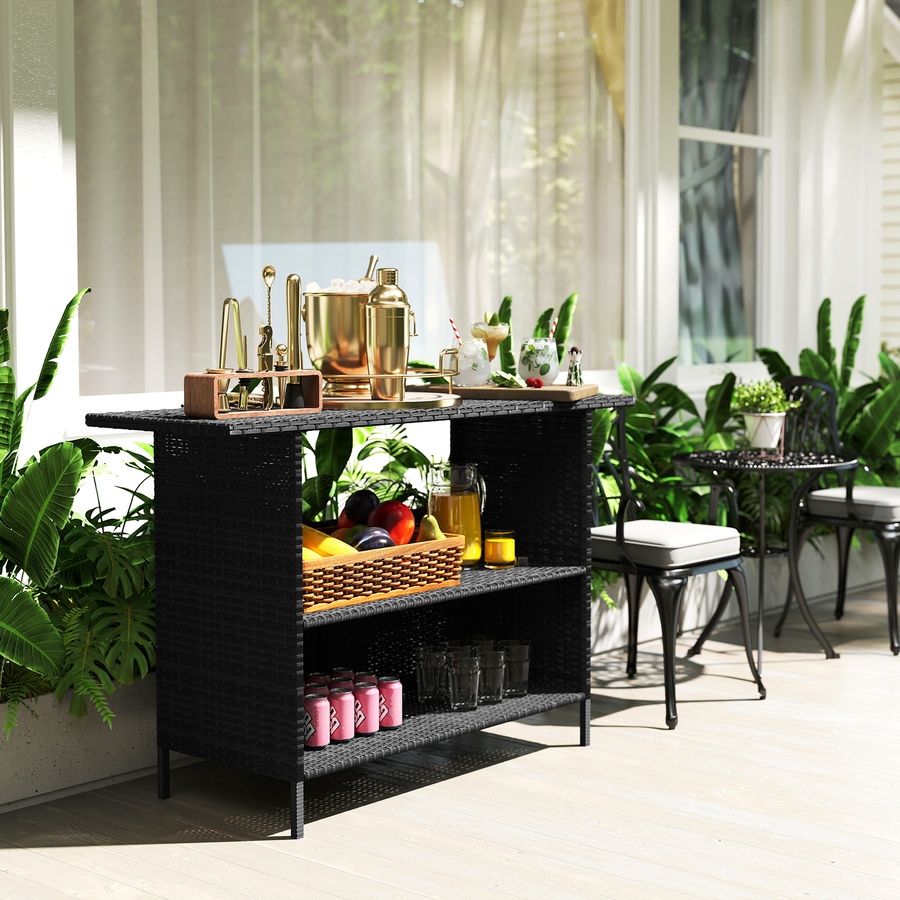 Image 938378_ALTMORE16.jpg, Product 938-378 / Price $189.99, Outsunny Wicker Outdoor Bar Table, Bar Height Patio Table w/ Shelves from Outsunny on TSC.ca's Home & Garden department