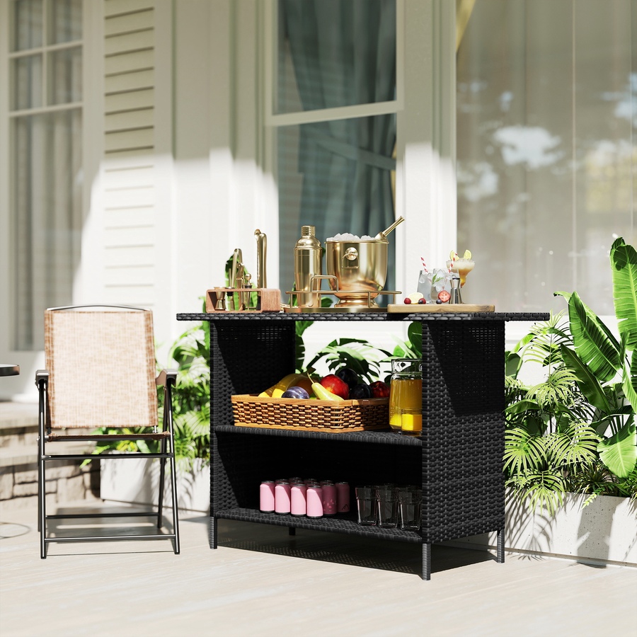Image 938378_ALTMORE17.jpg, Product 938-378 / Price $189.99, Outsunny Wicker Outdoor Bar Table, Bar Height Patio Table w/ Shelves from Outsunny on TSC.ca's Home & Garden department