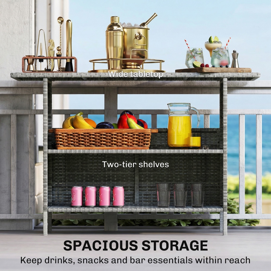Image 938378_ALTMORE3.jpg, Product 938-378 / Price $189.99, Outsunny Wicker Outdoor Bar Table, Bar Height Patio Table w/ Shelves from Outsunny on TSC.ca's Home & Garden department