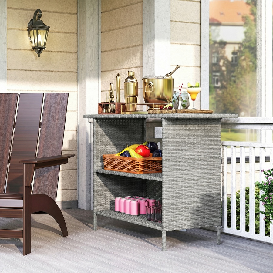 Image 938378_ALTMORE6.jpg, Product 938-378 / Price $189.99, Outsunny Wicker Outdoor Bar Table, Bar Height Patio Table w/ Shelves from Outsunny on TSC.ca's Home & Garden department