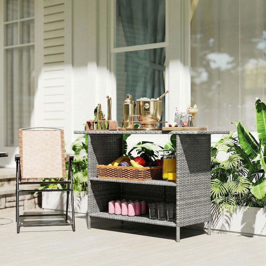 Image 938378_ALTMORE7.jpg, Product 938-378 / Price $189.99, Outsunny Wicker Outdoor Bar Table, Bar Height Patio Table w/ Shelves from Outsunny on TSC.ca's Home & Garden department