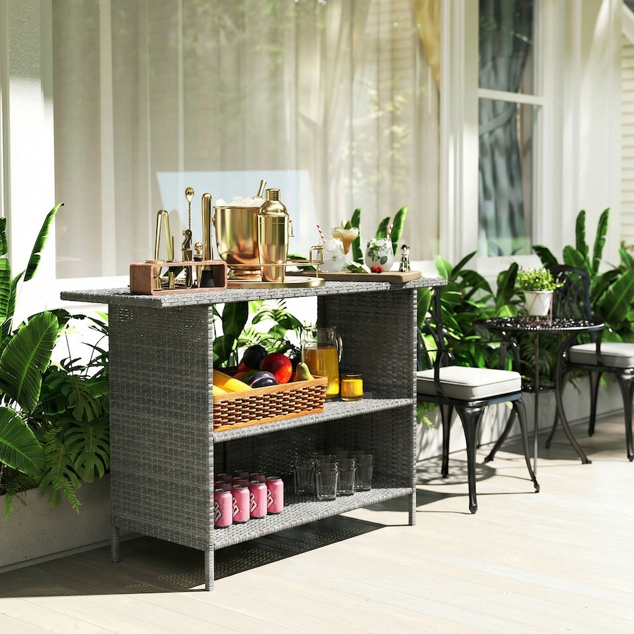 Image 938378_ALTMORE8.jpg, Product 938-378 / Price $189.99, Outsunny Wicker Outdoor Bar Table, Bar Height Patio Table w/ Shelves from Outsunny on TSC.ca's Home & Garden department
