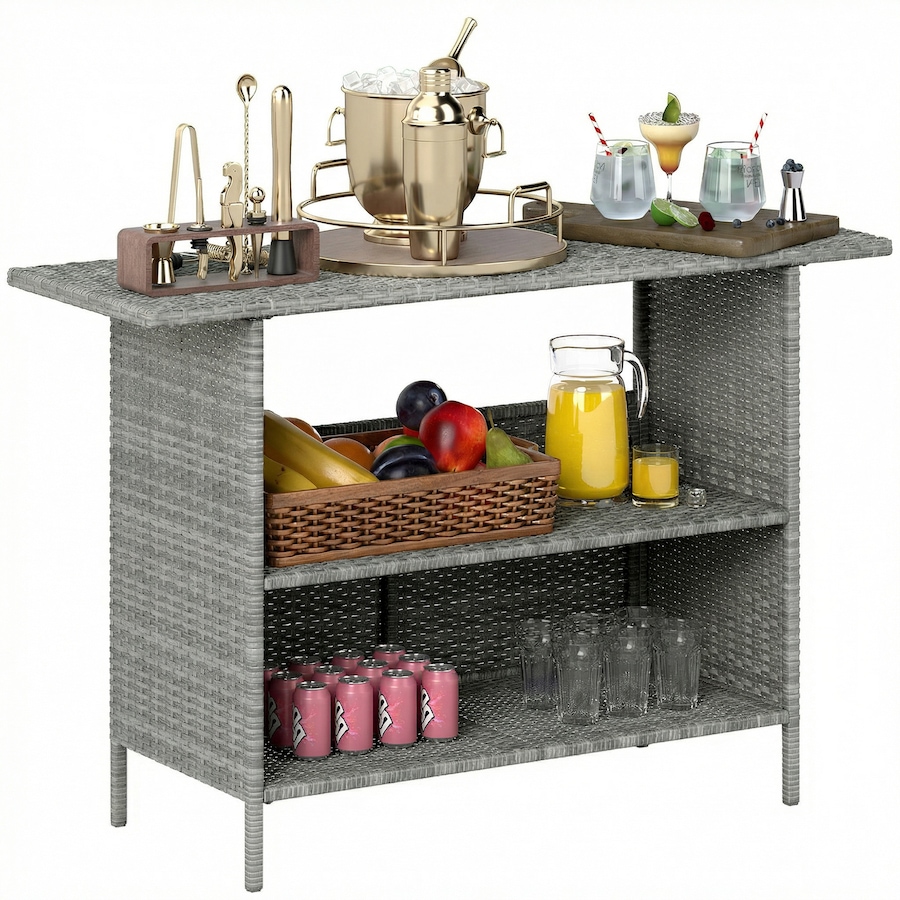 Image 938378_ST01.jpg, Product 938-378 / Price $189.99, Outsunny Wicker Outdoor Bar Table, Bar Height Patio Table w/ Shelves from Outsunny on TSC.ca's Home & Garden department