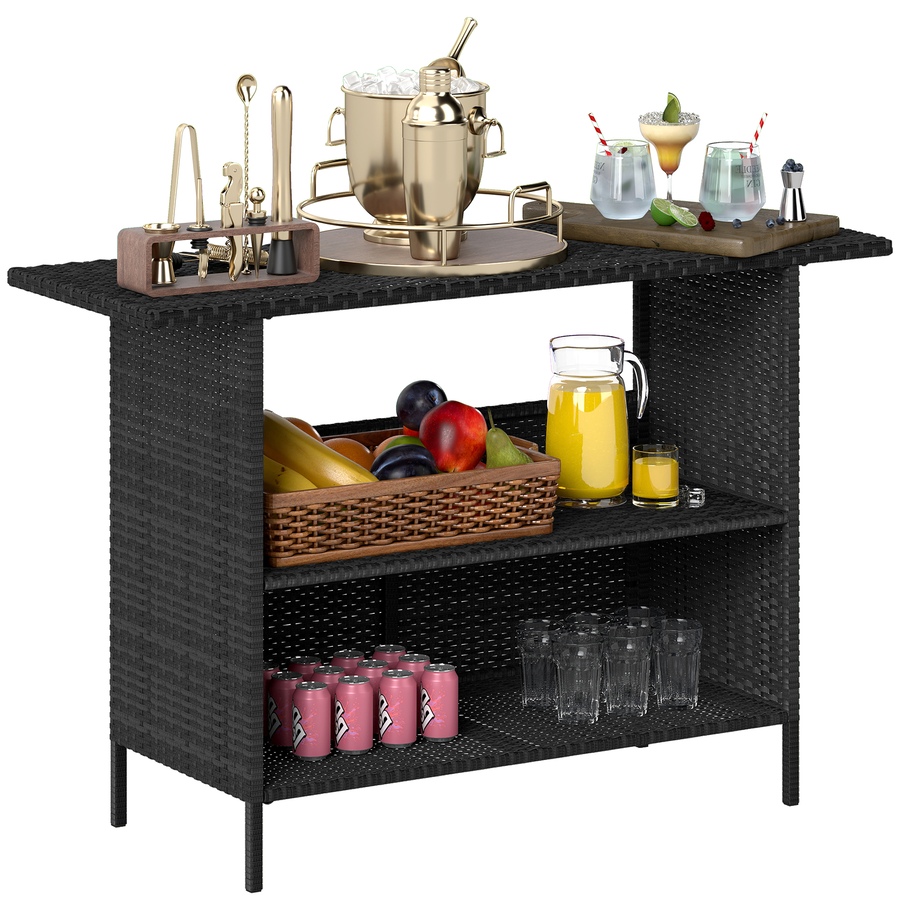 Image 938378_ST02.jpg, Product 938-378 / Price $189.99, Outsunny Wicker Outdoor Bar Table, Bar Height Patio Table w/ Shelves from Outsunny on TSC.ca's Home & Garden department