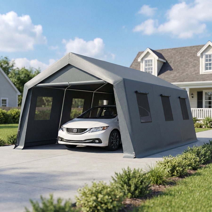 Image 938405_ALTMORE1.jpg, Product 938-405 / Price $474.99, Outsunny 20 x 13 ft Carport, Portable Garage with Roll-Up Door and Windows from Outsunny on TSC.ca's Home & Garden department