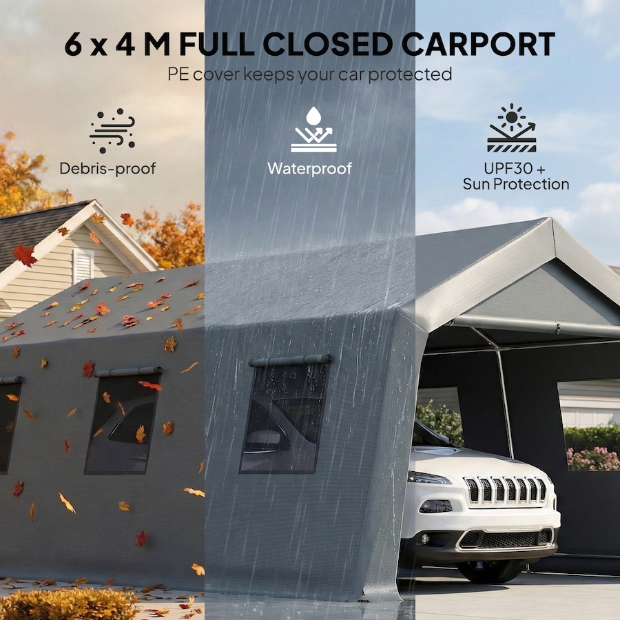 Image 938405_ALTMORE3.jpg, Product 938-405 / Price $474.99, Outsunny 20 x 13 ft Carport, Portable Garage with Roll-Up Door and Windows from Outsunny on TSC.ca's Home & Garden department