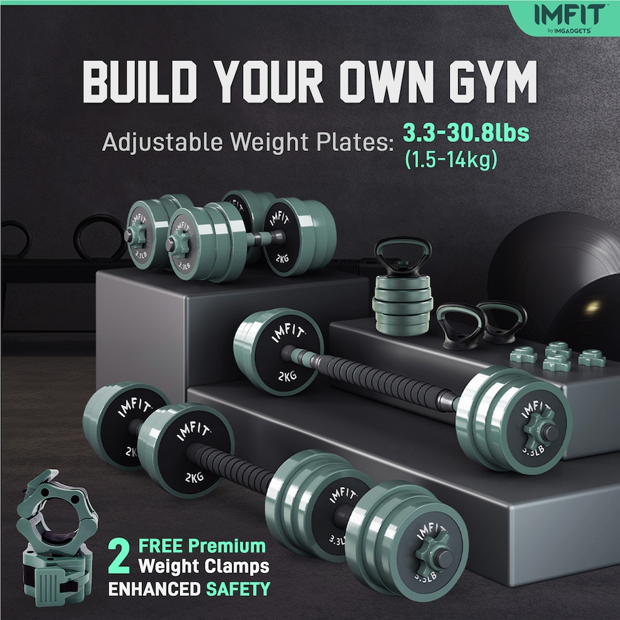 Image 938409_ALTMORE17.jpg, Product 938-409 / Price $99.99 - $249.99, IMFit Adjustable Dumbbells & Multi-Workout Set – Barbells, Kettlebells, Push-Up Bars & Weight Plates from IMFIT on TSC.ca's Health & Fitness department