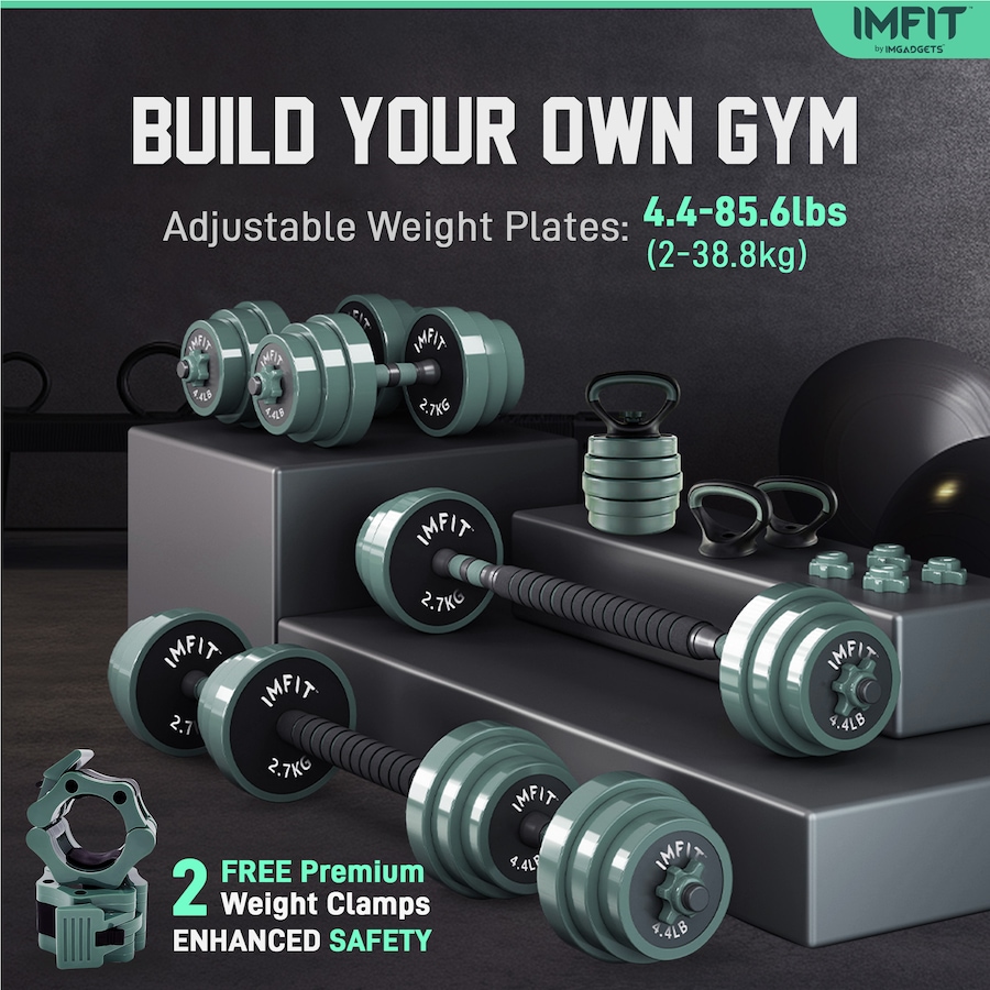 Image 938409_ALTMORE26.jpg, Product 938-409 / Price $99.99 - $249.99, IMFit Adjustable Dumbbells & Multi-Workout Set – Barbells, Kettlebells, Push-Up Bars & Weight Plates from IMFIT on TSC.ca's Health & Fitness department