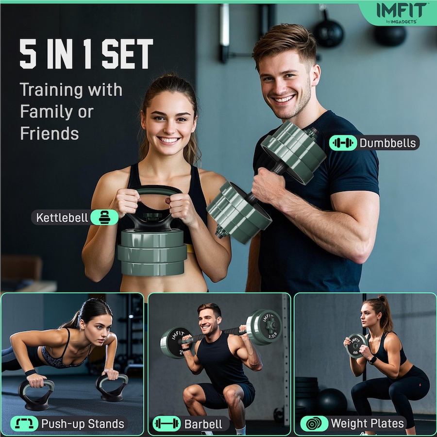 Image 938409_ALTMORE9.jpg, Product 938-409 / Price $99.99 - $249.99, IMFit Adjustable Dumbbells & Multi-Workout Set – Barbells, Kettlebells, Push-Up Bars & Weight Plates from IMFIT on TSC.ca's Health & Fitness department