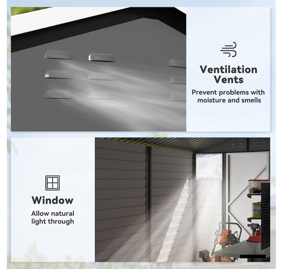 Image 938486_ALTMORE5.jpg, Product 938-486 / Price $549.99, Outsunny 9' x 6' Garden Shed, Metal Outdoor Storage Shed for Yard Dark Grey from Outsunny on TSC.ca's Home & Garden department