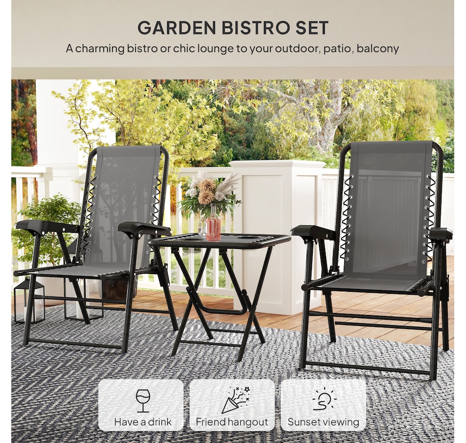 Image 938488_ALTMORE11.jpg, Product 938-488 / Price $119.99 - $124.99, Outsunny 3 Pieces Patio Bistro Set, Outdoor Folding Chairs & Table Set from Outsunny on TSC.ca's Home & Garden department