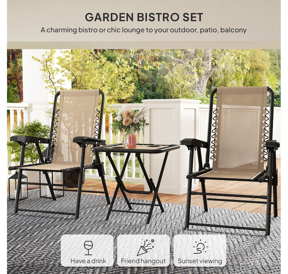 Image 938488_ALTMORE19.jpg, Product 938-488 / Price $119.99 - $124.99, Outsunny 3 Pieces Patio Bistro Set, Outdoor Folding Chairs & Table Set from Outsunny on TSC.ca's Home & Garden department