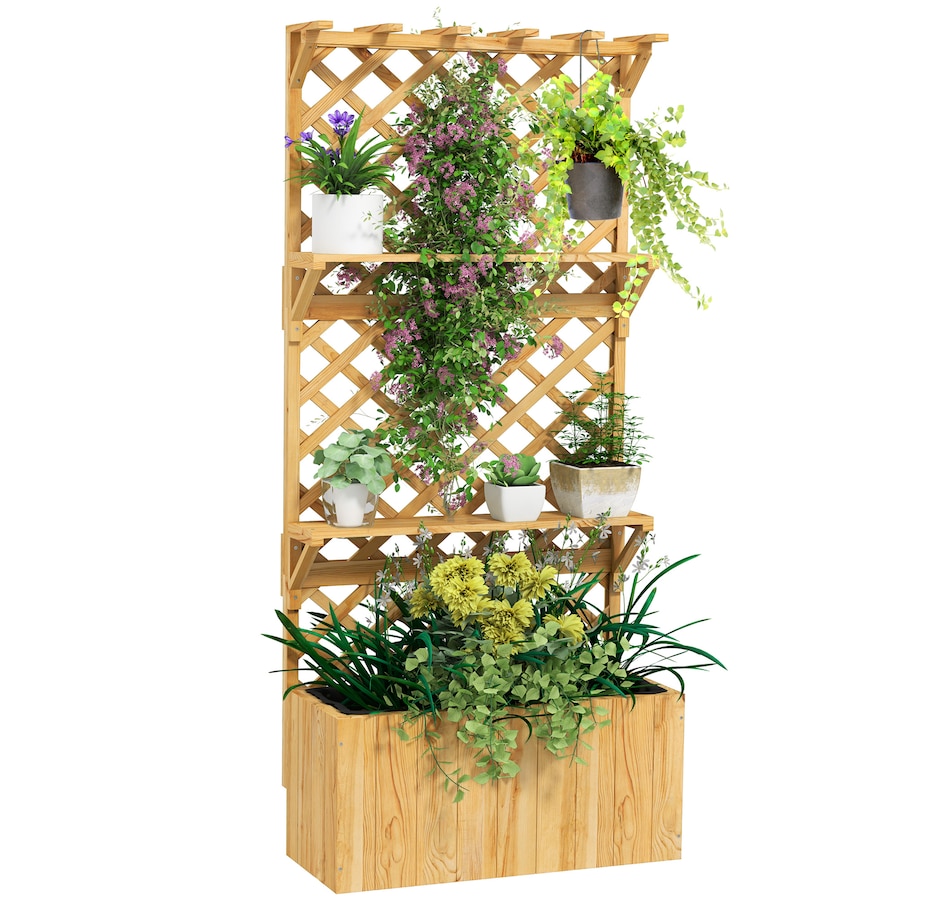 Image 938506.jpg, Product 938-506 / Price $139.99, Outsunny Raised Garden Bed with Trellis and Plant Shelf, Nature Wood from Outsunny on TSC.ca's Home & Garden department