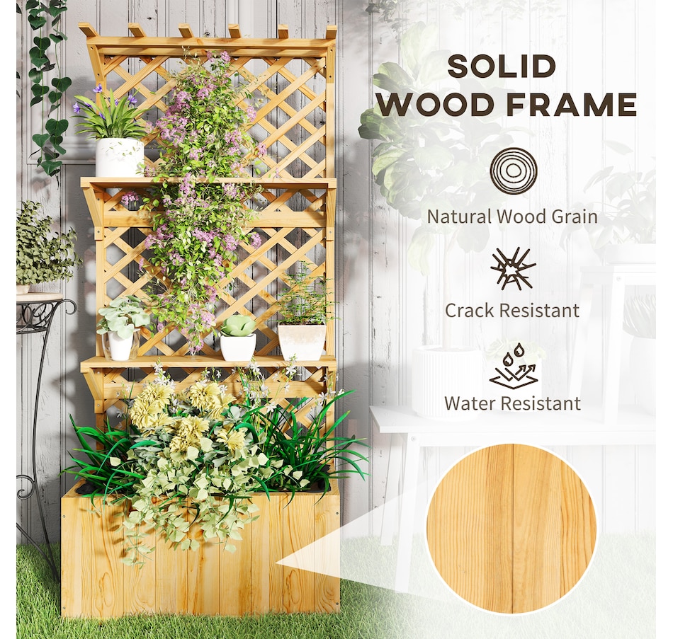 Image 938506_ALTMORE6.jpg, Product 938-506 / Price $139.99, Outsunny Raised Garden Bed with Trellis and Plant Shelf, Nature Wood from Outsunny on TSC.ca's Home & Garden department