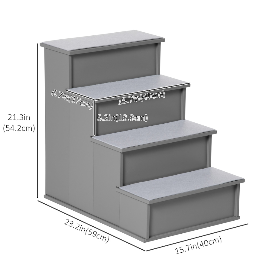 Image 938538_ALTMORE2.jpg, Product 938-538 / Price $71.99, PawHut Dog Steps for High Beds, 4-Level Wooden, Grey, 21.3" H from PawHut on TSC.ca's Home & Garden department