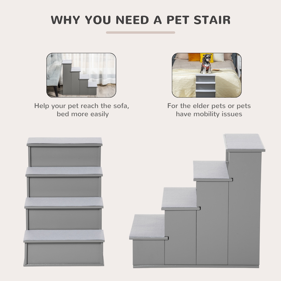 Image 938538_ALTMORE4.jpg, Product 938-538 / Price $71.99, PawHut Dog Steps for High Beds, 4-Level Wooden, Grey, 21.3" H from PawHut on TSC.ca's Home & Garden department