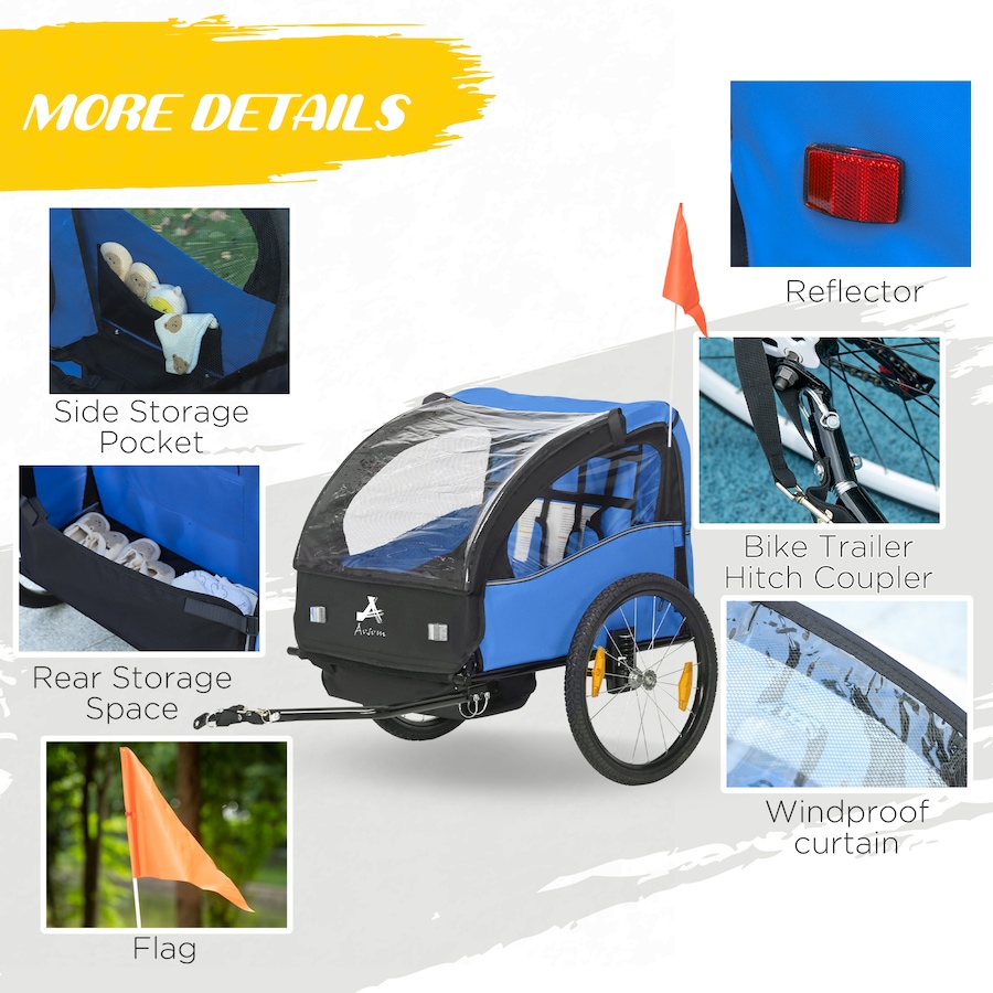 Image 938540_ALTMORE6.jpg, Product 938-540 / Price $208.99, Aosom 2 Seat Bike Trailer for Kids, Bicycle Trailer with Storage Bag, Blue from Aosom on TSC.ca's Toys & Hobbies department