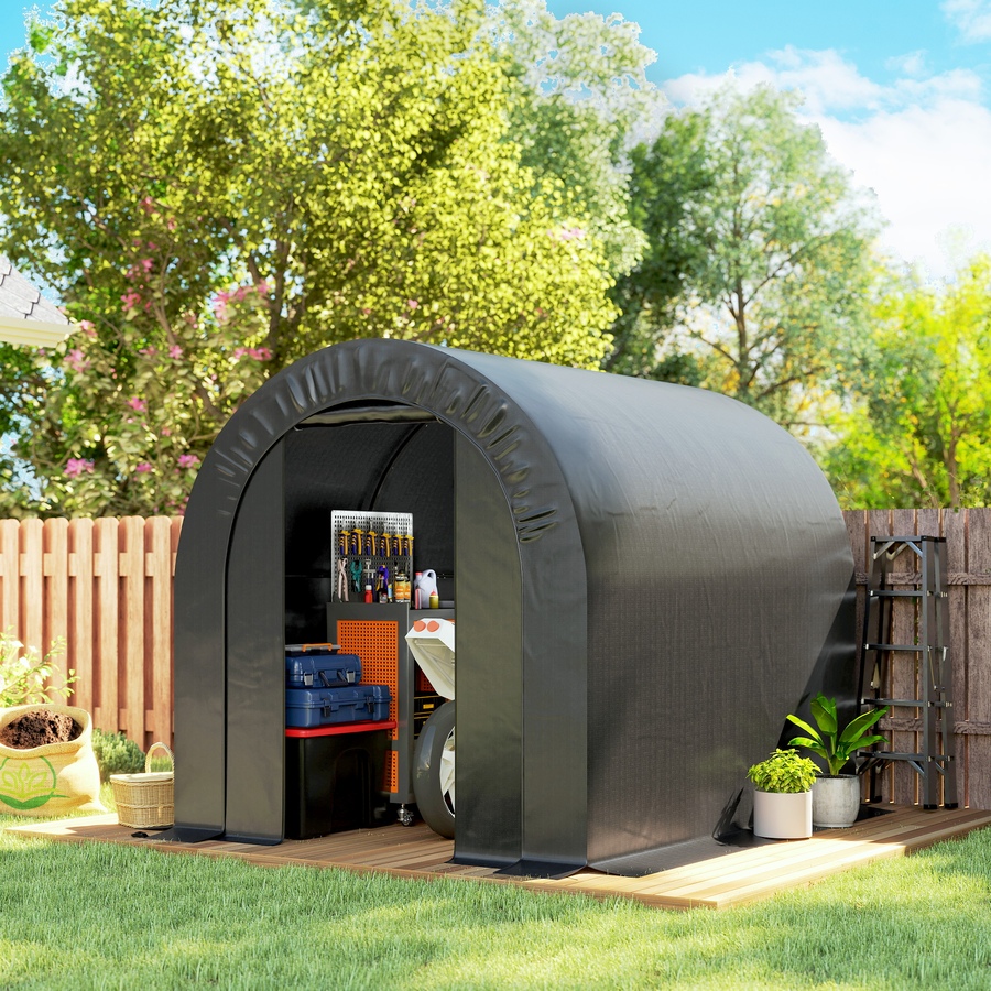 Image 938560_ALTMORE1.jpg, Product 938-560 / Price $169.99, Outsunny 6' x 8' Outdoor Storage Shed, Galvanised Steel Portable Bike Shed from Outsunny on TSC.ca's Home & Garden department