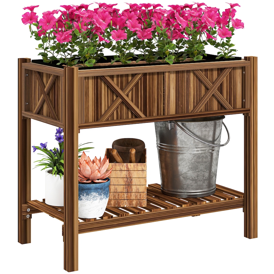 Image 938561.jpg, Product 938-561 / Price $109.99, Outsunny Wooden Raised Planter Box, Flower Bed, 34"x18"x30", Carbonized from Outsunny on TSC.ca's Home & Garden department