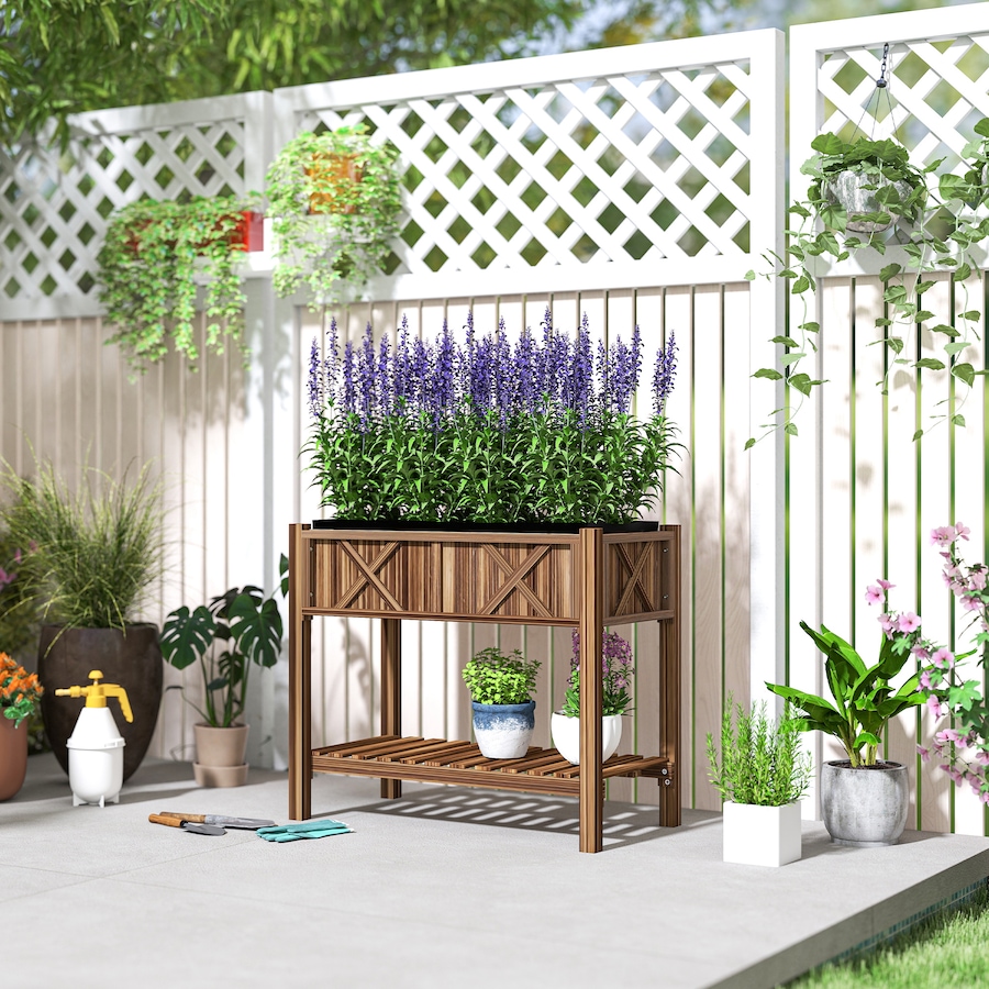 Image 938561_ALTMORE7.jpg, Product 938-561 / Price $109.99, Outsunny Wooden Raised Planter Box, Flower Bed, 34"x18"x30", Carbonized from Outsunny on TSC.ca's Home & Garden department