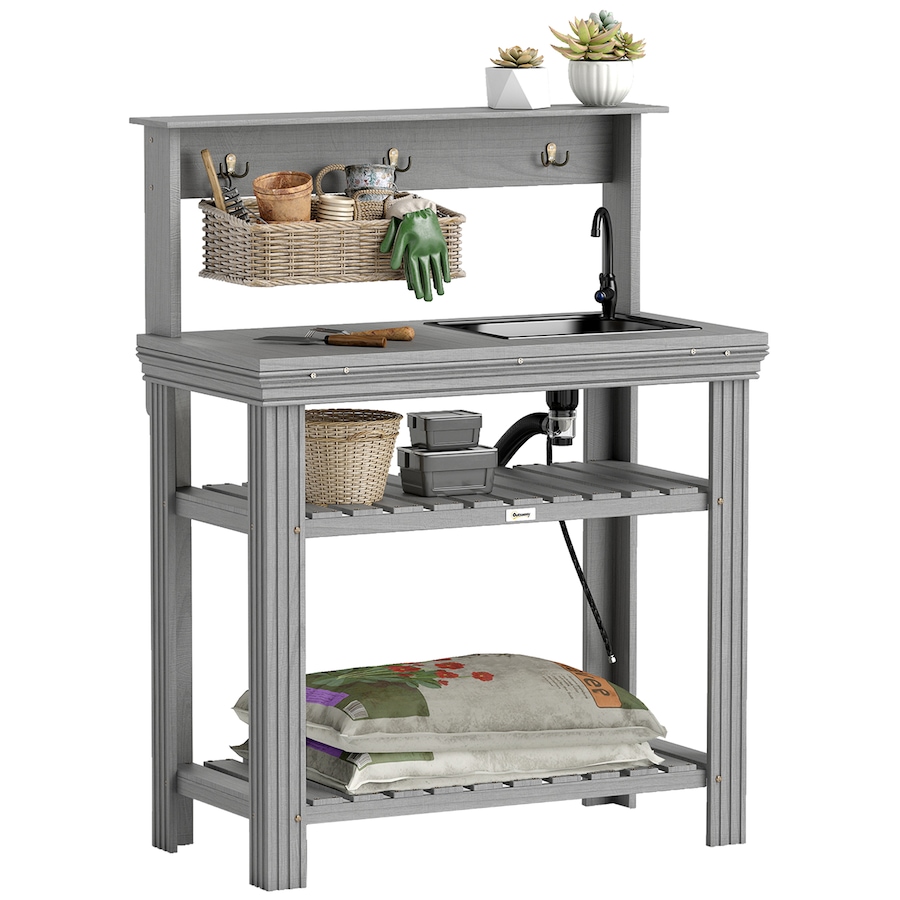 Image 938563.jpg, Product 938-563 / Price $169.99, Outsunny Potting Benches for Outside with Faucet, Removable Sink, Shelves from Outsunny on TSC.ca's Home & Garden department